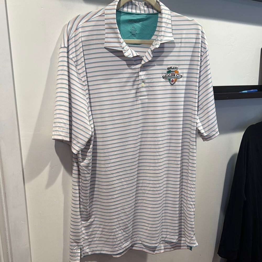 johnnie-O Blue and Orange Polo Shirt Casual Striped Design